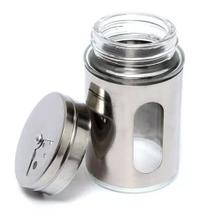 Saleiro Pimenteiro Porta Condimentos Vidro Inox Visor Saleiro Pimenteiro Porta Condimentos Vidro Inox Visor