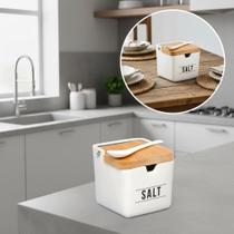 Saleiro Porcelana Branco Com Colher Tampa De Bambu Manhattan Saleiro Porcelana Branco Com Colher Tampa De Bambu Manhattan