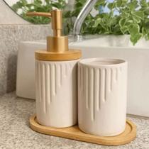 Saleiro Porcelana Cerâmica com Tampa e Colher Bambu Original MEK Moderno Porta Temperos Condimentos 450g