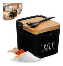 Saleiro Porcelana Preto Com Colher Tampa De Bambu Manhattan Hauskraft