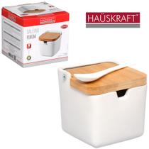 Saleiro porta codimentos com tampa de bambu e colher 290 ml branco - HAUSKRAFT