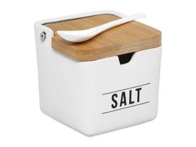 Saleiro Porta Sal Em Porcelana Tampa De Bambu Natural E Colher 270ml Mesa Posta Servir Salt Branco Saleiro Porta Sal Em Porcelana Tampa De Bambu Natural E Colher 270ml Mesa Posta Servir Salt Branco