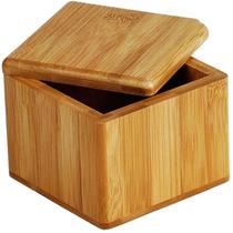 Saleiro Porta Sal Quadrado com Tampa Giratória em Bambu Welf Saleiro Porta Sal Quadrado com Tampa Giratória em Bambu Welf