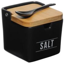 Saleiro Salt Manhattan Tampa De Bambu E Colher Preto 240ml