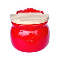 Saleiro Vermelho em Cerâmica com Tampa de Madeira - Porta Sal 1kg - Pedreira Decor