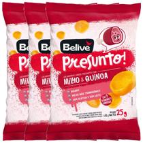 Salgadinho de Milho e Quinoa Belive Zero Glúten Zero Lactose Presunto contendo 3 pacotes de 25g cada