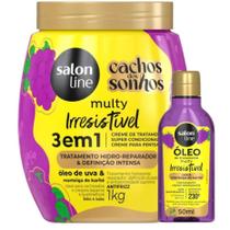 Salon Line Kit Creme 3 em 1 1kg + Óleo Reparador 50ml Cachos Dos Sonhos Multy Irresistivel Uva