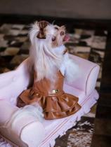 Salopete Couro Lumiere Caramelo para cachorro e gato Tamanho:GG