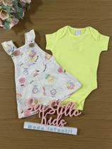 Salopete Infantil Cinti Verão Floral com Body Amarelo