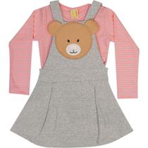 Salopete Infantil Moletom Aplique de Ursinha e Blusa Manga Longa - HRRADINHOS