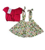 Salopete Jardim Encantado + Blusa Crooped Tam.1-2