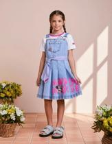 Salopete Jeans Com Lenço Minnie Mouse Animê Salopete Jeans Com Lenço Minnie Mouse Animê