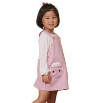 Salopete Rosê Infantil Look Jeans c/ Blusinha Bege Salopete Rosê Infantil Look Jeans c/ Blusinha Bege