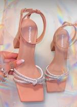 Salto bloco três tiras com strass Salto bloco três tiras com strass