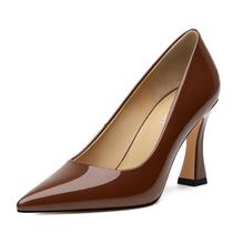 Salto feminino Pumps AMBELIGHT de couro marrom chocolate de 8 cm Salto feminino Pumps AMBELIGHT de couro marrom chocolate de 8 cm