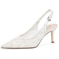Saltos de casamento SUIARA White Lace Bridal Kitten Heels para mulheres
