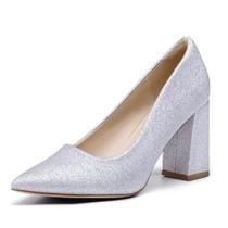 Saltos IDIFU IN3 prateados com bico fechado para mulheres, salto de 7,5 EUA 3,2 polegadas