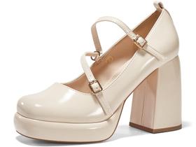 Saltos plataforma Coutgo femininos Mary Jane Chunky, salto alto, nua