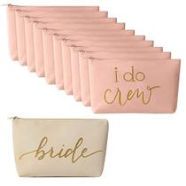 Samantha Margaret - Bride & I Do Crew Faux Leather Makeup & Toiletry Bags para despedidas de solteira, casamentos, presentes de noiva, chuveiros nupciais - 11 Piece Set (Pink Blush)
