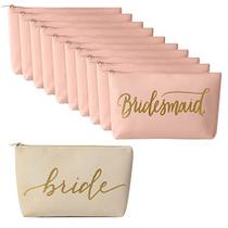 Samantha Margaret - Noiva e Dama de Honra Maquiagem de Couro Falso e Bolsas de Higiene Pessoal para Despedidas de Solteira, Casamentos, Presentes de Bridemaid, Chuveiros Nupciais - Conjunto de 11 Peças (Pink Blush)