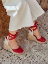 Sandália Anabela Alta Romero Camurça Vermelho