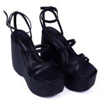 Sandália Anabela Antiderrapante Krn Shoes Tiras Finas Fecho Fivela