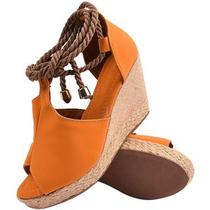 Sandália Anabela Com Amarração Linda e Confortável