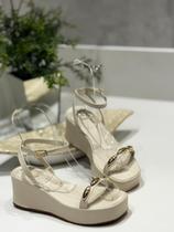 Sandália Anabela Confort Flat Papete Peep Toe Detalhe ABS ref 2151