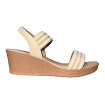 Sandália Anabela de Couro com Tira Elástica Feminino Usaflex AB8704014 Bege Sandália Anabela de Couro com Tira Elástica Feminino Usaflex AB8704014 Bege