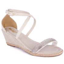 Sandália Anabela Feminina Brilho Strass Salto Alto Casual Moda Sola Confortável Original