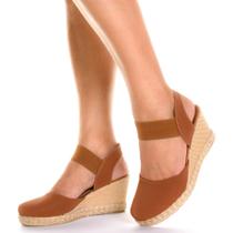 Sandália Anabela Feminina com Salto Médio e Elástico com ajuste Moda Macerata Ref:971
