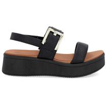 Sandália Anabela Feminina Couro Fivela Preto Usaflex AM23003 Sandália Anabela Feminina Couro Fivela Preto Usaflex AM23003