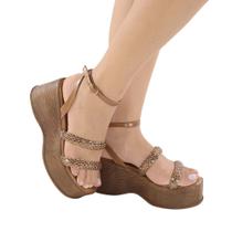 Sandália anabela feminina Plataforma Wood Glow Conforto e Brilho