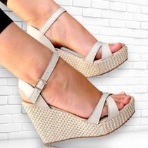 Sandália Anabela Feminina Salto Alto 10cm Tamanco Plataforma De Luxo Solado Anti Derrapante