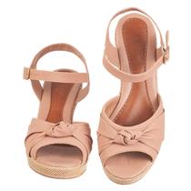 Sandália Anabela Feminina Salto Baixo Alto Corda Detalhes