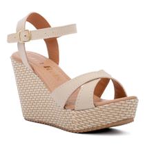 Sandália Anabela Feminina Salto Plataforma 10 cm Tira Cruzada Premium Confortável Versátil Cód.587 Sandália Anabela Feminina Salto Plataforma 10 cm Tira Cruzada Premium Confortável Versátil Cód.587