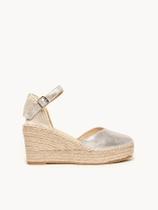 Sandália Anabela Média Plataforma Jara Camurça Prata Metalizado