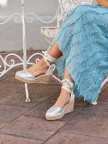 Sandália Anabela Média Plataforma Romero Camurça Prata Metalizado