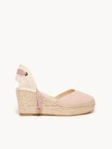 Sandália Anabela Média Plataforma Romero Camurça Rosa Clara