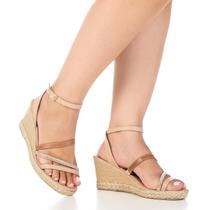 Sandalia Anabela Plataforma Amarração Amarrar na Perna