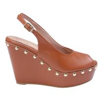 Sandalia Anabela Plataforma Leruchel Peeptoe Whisky