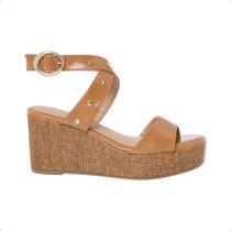 Sandália Anabela Plataforma Salto Tachas Boho Tramado Casual Sandália Anabela Plataforma Salto Tachas Boho Tramado Casual