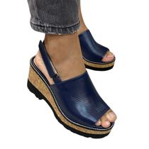 Sandália Anabela Tratorada Feminina Couro Legítimo tiras autocolantes Sandália Anabela Tratorada Feminina Couro Legítimo tiras autocolantes