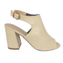 Sandália Ankle Boot Nude Salto Alto Grosso