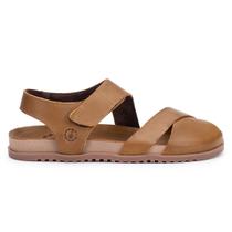 Sandália Astrid com tiras autocolantes Traseiro e Frente Trançada Couro Conhaque Sandália Astrid com tiras autocolantes Traseiro e Frente Trançada Couro Conhaque