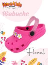 Sandália Babuche Infantil Rosa Floral com Correia Pink Gliter Sandália Babuche Infantil Rosa Floral com Correia Pink Gliter