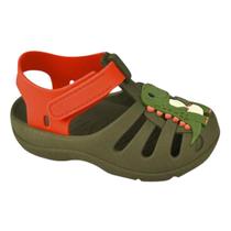 Sandália Babuche Luelua Dinossauro Dia a dia Infantil Verde Militar Laranja