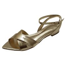 Sandália Baixa Bico Folha Couro Ouro Light