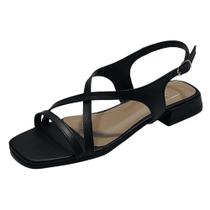 Sandália Baixa Bico Quadrado Couro Preto