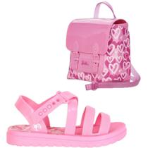 Sandalia barbie sweet bag menina infantil rosa/rosa com bolsa